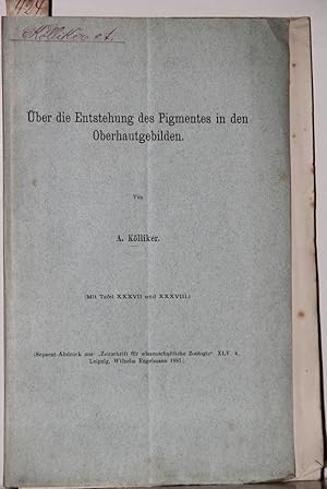 Bild des Verkufers fr ber die Entstehung des Pigmentes in den Oberhauptgebilden. Mit 2 gefalteten Tafeln. [Separatabdruck aus der Zeitschrift fr wissensch. Zoologie]. zum Verkauf von Antiquariat  Braun