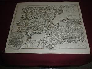 Mapa de España y Portugal, con detalle de Granada Ciudad y Provincia. Spanien u Portugal. Coloreado