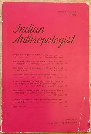 Seller image for Indian Anthropologist June 1972 Volume 2 Number 1 for sale by Shore Books