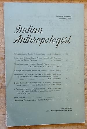 Bild des Verkufers fr Indian Anthropologist December, 1974 Volume 4 Number 2 zum Verkauf von Shore Books