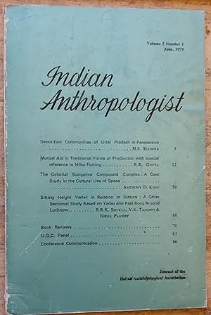 Bild des Verkufers fr Indian Anthropologist June, 1975 Volume 5 Number 1 zum Verkauf von Shore Books