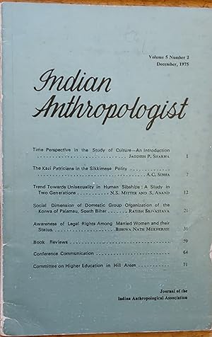 Image du vendeur pour Indian Anthropologist December, 1975 Volume 5 Number 2 mis en vente par Shore Books