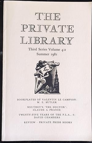 Bild des Verkufers fr The Private Library Third Series Volume 4:2 Summer 1981 W E Butler "Bookplates Of Valentin Le Campion". Claude A Prance "Southey's 'The Doctor'". David Chambers "Twenty-Five Years Of The P.L.A." zum Verkauf von Shore Books