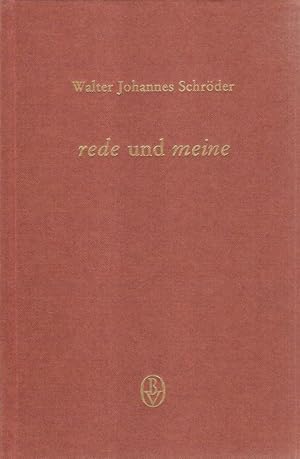 Bild des Verkufers fr Rede und meine. Aufstze u. Vortrge zur dt. Literatur d. Mittelalters. zum Verkauf von Brbel Hoffmann
