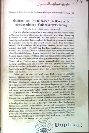 Seller image for Mornen- und Drumlinzonen im Bereiche der oberbayerischen Vorlandsvergletscherung Sonderdruck aus: Mitteilungen d. Geograph. Geschichte Mnchen, Bd. VIII, 1. Heft for sale by books4less (Versandantiquariat Petra Gros GmbH & Co. KG)