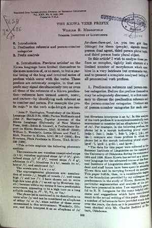 Bild des Verkufers fr The Kiowa Verb Prefix Reprinted from: International Journal of American Linguistics Vol. XXV, No. 3 zum Verkauf von books4less (Versandantiquariat Petra Gros GmbH & Co. KG)