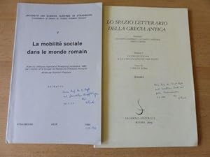 Image du vendeur pour KONVOLUT VON 2 TITELN (Franz.-Italien.) v. EDGAR PACK - MIT AUTOGRAPHEN: "JULIEN, LES MONETARII D`ANTIOCHE ET LE SENATUS-CONSULTE CLAUDIEN. OBSERVATIONS AUTOUR DU PROBLEME DE LA MOBILITE SOCIALE AU BAS-EMPIRE" en francais Pages 253 a 311 de La Mobilite sociale dans le monde romain, Estratto Strasbourg, Univ. 1992/1993 // "LIBANIO, TEMISTIO E LA REAZIONE GIULANEA Ex Oriente Libertas ? S.651-697 aus LO SPAZIO LETTERARIO DELLA GRECIA ANTICA Vol. I, Tomo III, Estratto Roma Salerno Ed. 1994. Sonderdruck - Estratto - Extrait - Tire a part. mis en vente par Antiquariat am Ungererbad-Wilfrid Robin