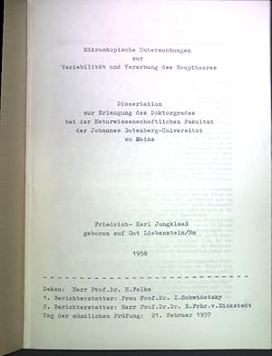 Mikroskopische Untersuchungen zur Variabilität und Vererbung des Hautphaares; Dissertation / Sond...