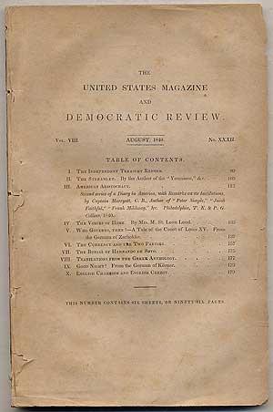 Bild des Verkufers fr The United States Magazine and Democratic Review, Vol. VIII, August 1840, No. XXXII zum Verkauf von Between the Covers-Rare Books, Inc. ABAA