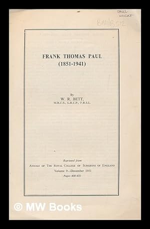 Imagen del vendedor de Frank Thomas Paul, 1851-1941 a la venta por MW Books