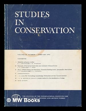 Imagen del vendedor de Studies in conservation : the journal of the International Institute for the Conservation of Historic and Artistic Works; Volume 19, Number 1, February 1974 a la venta por MW Books