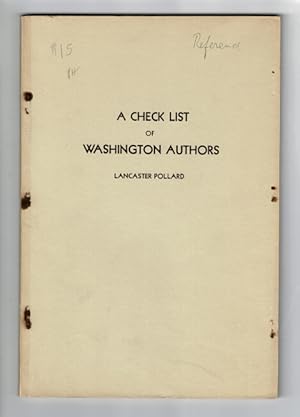 Seller image for A check-list of Washington authors. Reprinted from the Pacific Northwest Quarterly, Volume XXXI, No. 1 for sale by Rulon-Miller Books (ABAA / ILAB)