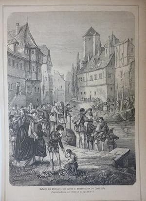 Bild des Verkufers fr Orig. Holzstich - Elsa/ Lothringen - Ankunft des Breitopfes von Zrich in Straburg am 20. Juni 1576. zum Verkauf von Allguer Online Antiquariat