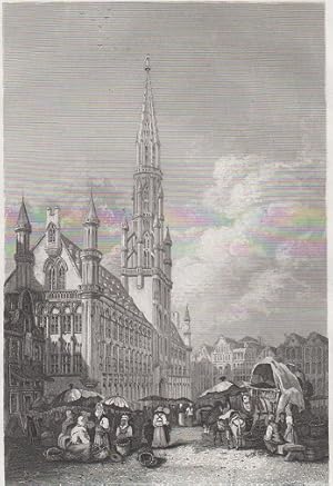 Orig. Stahlstich - Belgien - Brüssel Rathhaus.