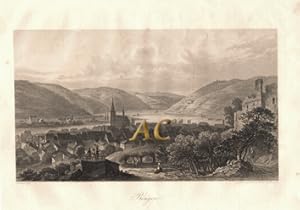 Bingen Stadtansicht Panorama Original Stahlstich Rheinland Pfalz