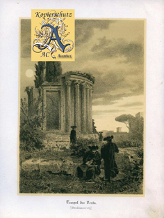 Tempel der Vesta Rom Italien Roma Italia - Original Lithographie von 1856 Antike