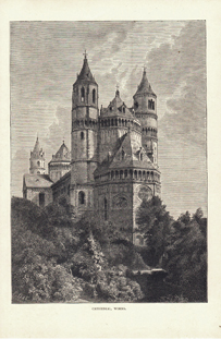 Worms Dom St. Peter Rhein Rheinland-Pfalz Original Stich Engraving