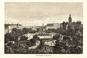 Der Königsgarden in Stockholm - Kungsträdgarden - Original Holzstich Engraving