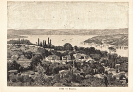 Istanbul Türkei Ansicht vom Bosporus - Original Holzstich Engraving