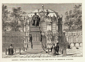 Dresden Zwinger Wallpavillon Pöppelmann Permoser Sachsen Original Stich 1880 Engraving