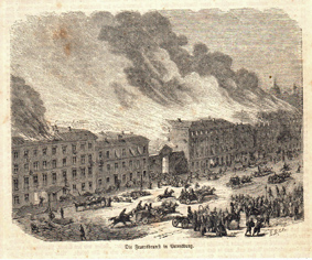 Feuer St. Petersburg Russland Feuerwehr Brand Original Stich 1863 Holzstich Engraving