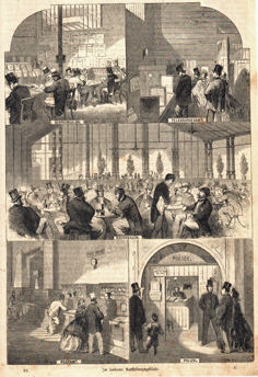 London Postamt Telegrafenamt Polizei Schreibsalon Original Stich 1863 Engraving