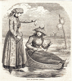 Frauen Hindeloopen Hylpen Friesland Niederlande Original Stich 1863 Engraving