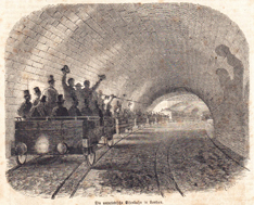 Unterirdische Eisenbahn London U-Bahn Tunnel UK Original Stich 1863 Engraving