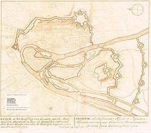 Seller image for Luick, Leodium. Kleiner Befestigungsgrundriss von Lttich an der Maas. Kupferstich in Rotdruck von Petrus Schenk, Amsterdam 1702 for sale by historicArt Antiquariat & Kunsthandlung