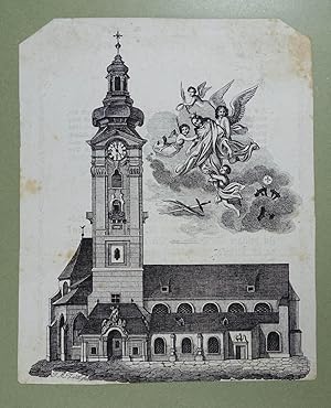 Bild des Verkufers fr Stadtpfarrkirche. Stahlstich nach Johann Michael Ztl (links unten in der Platte signiert), um 1860, 13 x 11 cm zum Verkauf von Antiquariat Johannes Mller