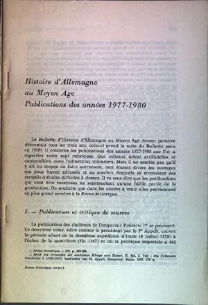 Bild des Verkufers fr Histoire d'Allemagne au Moyen Age: Publications des annes 1977-1980 Revuie Historique, CCLXV/1 zum Verkauf von books4less (Versandantiquariat Petra Gros GmbH & Co. KG)