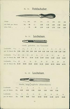 1919 - Graphik - Schaber und Locheisen. Aus Katalog mit Preisschlüssel.