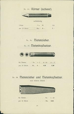 1919 - Graphik - Nietenkopfsetzer - Nietenzieher - Durchschläger - Körner Aus Katalog mit Preissc...