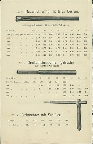 1919 - Graphik: Dreikantsteinbohrer - Mannesmann-Stahlrohr - Mauerbohrer Aus Katalog mit Preissch...