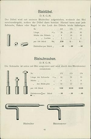 1919 - Graphik: Benzinlötlampe - Bleidübel - Bleischrauben Aus Katalog mit Preisschlüssel.