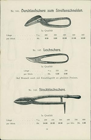 1919 - Graphik: Stockblechschere - Durchlaufschere - Lochschere - Blechscheren Aus Katalog mit Pr...