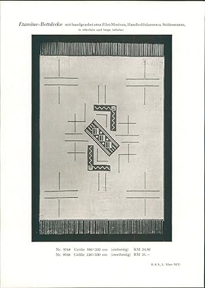 1928 - Druck nach Photographie: Bettdecke mit handgearbeiteten Filet-Motiven, Handhohlsäumen u. S...