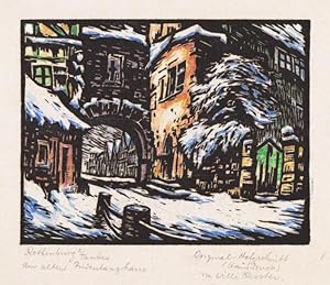 Seller image for Rothenburg o/ Tauber. Am alten Inventarshaus. Handkolor. Original-Holzschnitt (Handdruck auf Japan) SIGNIERT! 16, 5 x 19 cm. for sale by Klaus Schneborn