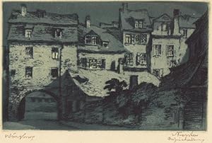 Seller image for Wrzburg. Ansicht aus der Altstadt um 1930. Signierte und betitelte Originalradierung um 1930. 7,5 x 12 cm (Druck) for sale by Klaus Schneborn