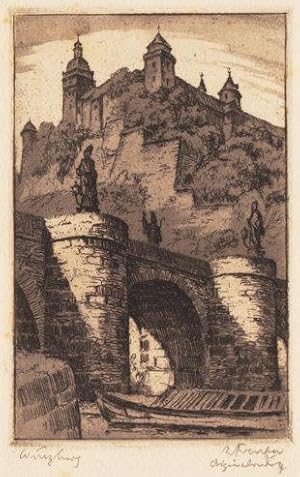 Seller image for Wrzburg. Alte Mainbrcke mit Festung. Signierte und betitelte Originalradierung um 1930. 12 x 7,6 cm (Druck) for sale by Klaus Schneborn