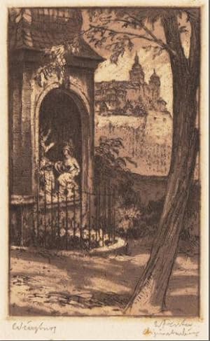 Seller image for Wrzburg. Blick zur Festung von Sden. Signierte und betitelte Originalradierung um 1930. 12 x 8,6 cm (Druck) for sale by Klaus Schneborn