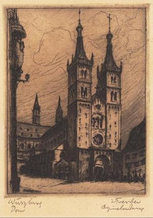 Image du vendeur pour Wrzburg. Dom. Signierte und betitelte Originalradierung um 1930. 11,5 x 8,5 cm (Druck) mis en vente par Klaus Schneborn
