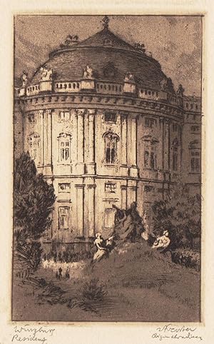 Seller image for Wrzburg. Residenz. Signierte und betitelte Originalradierung um 1930. 12,2 x 7,7 cm (Druck) - als Postkarte gedruckt. for sale by Klaus Schneborn