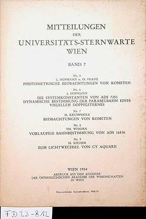 Mitteilungen der Universitäts-Sternwarte Wien. Band 7 Nr. 5 - 9 (= Abdruck aus dem Anzeiger der ö...