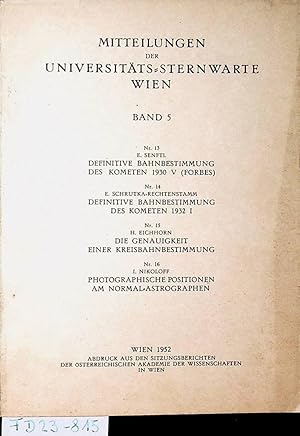 Mitteilungen der Universitäts-Sternwarte Wien. Band 5 Nr. 13.-16 (= Abdruck aus den Sitzungsberic...