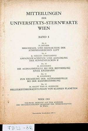 Mitteilungen der Universitäts-Sternwarte Wien. Band 5 Nr. 5.-12 (= Abdruck aus dem Anzeiger der ö...