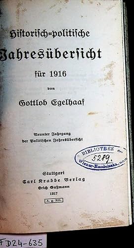 Bild des Verkufers fr Historisch-politische Jahresbersicht fr 1916. zum Verkauf von ANTIQUARIAT.WIEN Fine Books & Prints