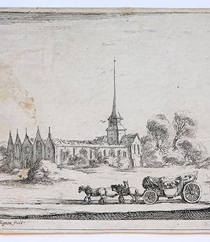 [Antique print, etching] Landscape with Church [Deuxieme suite de quatre paysages], published ca....