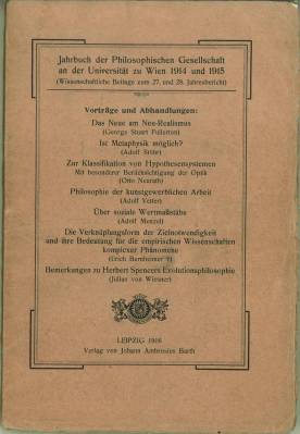 Jahrbuch der Philosophischen Gesellschaft an der Universität zu Wien 1914 und 1915. (Wissenschaft...