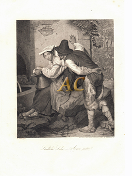 Ländliche Liebe Amor rustico - Original Stahlstich Engraving - Landleben Bauer